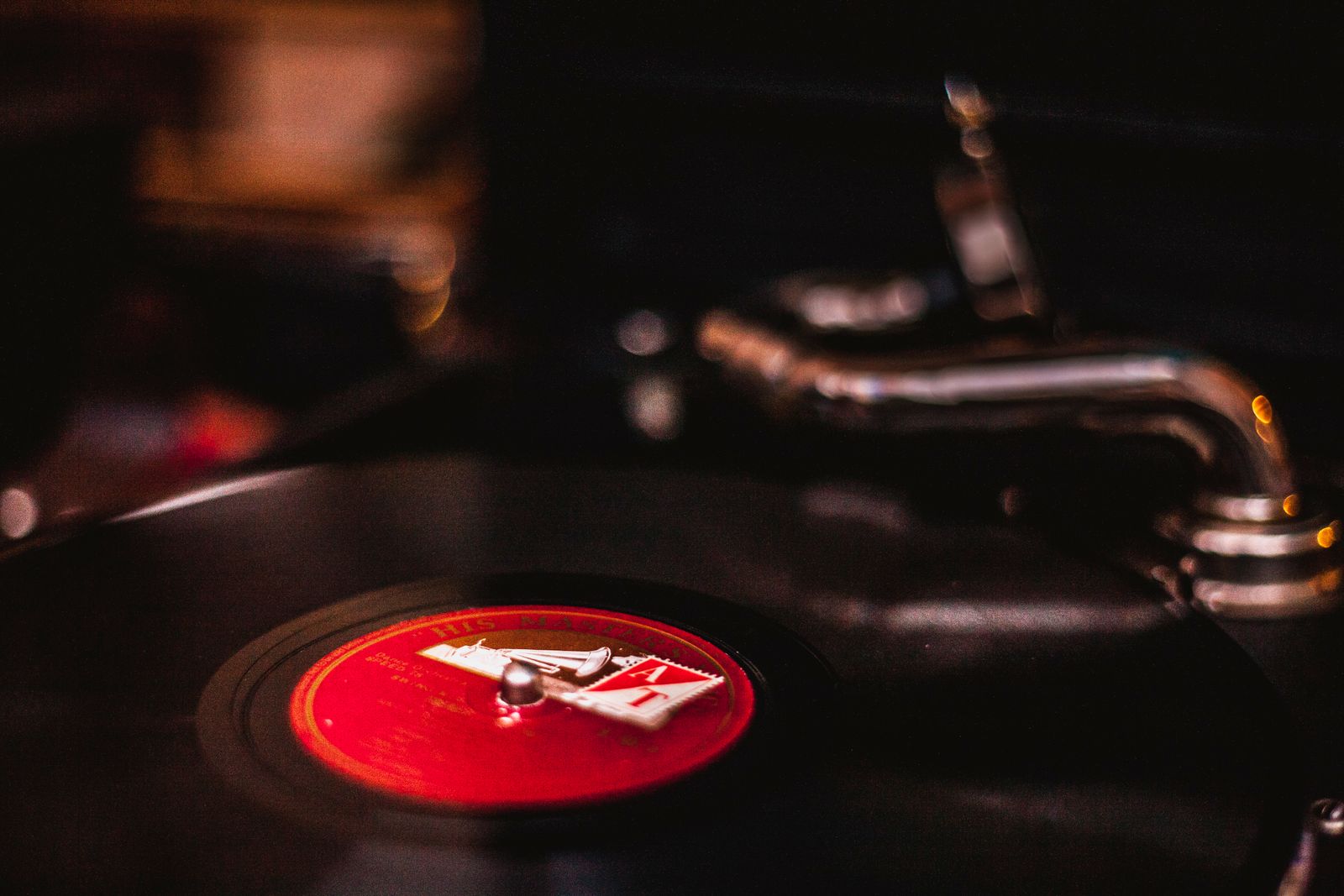 A vinyl record turning on a simple record player